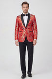 Fatos de Baile de Baile Jacquard pretos de 2 peças com lapela de um botão