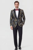 Fatos de Baile de Baile de Homem Jacquard de 2 peças com lapela de um botão azul