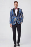 Fatos de Baile de Baile de Homem Jacquard de 2 peças com lapela de um botão azul