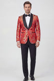 Fatos de Baile de Baile de Homem Jacquard de 2 peças com lapela de um botão azul