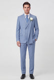 Fatos de casamento masculinos de 2 peças com lapela azul claro e lapela azul claro