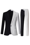 Fatos formais masculinos de peito simples preto e branco com lapela