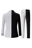 Fatos formais masculinos de peito simples preto e branco com lapela