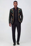 Blazer masculino verde aberto com bordado geométrico
