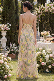 Vestido Longo Floral Bordado em Tule Sereia com Champanhe para Convidada de Casamento