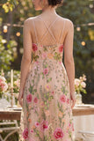 Vestido longo floral bordado em tule blush para Convidada de Casamento