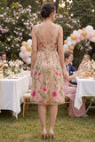 Vestido midi floral bordado em V em tule A-Line Blush para Convidada de Casamento