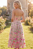 Vestido Midi Floral Bordado sem alças em tule A-Line Blush para Convidada de Casamento