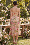 Vestido Midi Floral Bordado sem alças em tule A-Line Blush para Convidada de Casamento