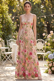 Vestido longo floral bordado em decote em V em tule com decote em V para Convidada de Casamento