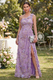 Vestido floral, longo e franzido de misangas com um ombro e tule sereia, lilas,para Convidada de Casamento