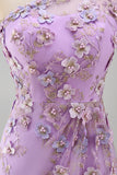 Vestido floral, longo e franzido de misangas com um ombro e tule sereia, lilas,para Convidada de Casamento