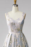 Vestido Jacquard Longo, Jacquard, Plissado em V, Linha em A