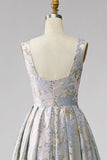 Vestido Jacquard Longo, Jacquard, Plissado em V, Linha em A