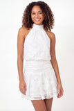 Vestido de Graduação Branco Mini Floral A-Line com decote halter