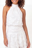 Vestido de Graduação Branco Mini Floral A-Line com decote halter