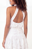 Vestido de Graduação Branco Mini Floral A-Line com decote halter
