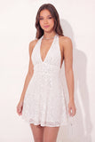 Vestido de Graduação Mini Mini-Finalista Branco de A-Line com decote halter brilhante