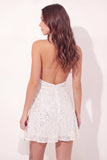 Vestido de Graduação Mini Mini-Finalista Branco de A-Line com decote halter brilhante
