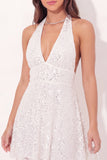 Vestido de Graduação Mini Mini-Finalista Branco de A-Line com decote halter brilhante