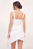 Vestido Mini de Graduação Branco A-Line com Folhos e Folhos