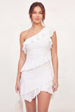 Vestido de Graduação Bodycon Bodycon Branco com Folhos de Um Ombro