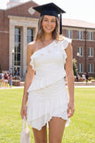 Vestido de Graduação Bodycon Bodycon Branco com Folhos de Um Ombro