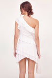 Vestido de Graduação Bodycon Bodycon Branco com Folhos de Um Ombro