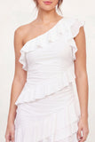 Vestido de Graduação Bodycon Bodycon Branco com Folhos de Um Ombro