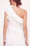 Vestido de Graduação Bodycon Bodycon Branco com Folhos de Um Ombro