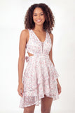 Vestido de Graduação Mini Formado com Laço de Flor Branca e Cor-de-rosa A com Decote em V