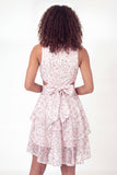 Vestido de Graduação Mini Formado com Laço de Flor Branca e Cor-de-rosa A com Decote em V