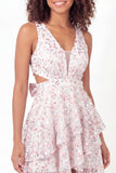 Vestido de Graduação Mini Formado com Laço de Flor Branca e Cor-de-rosa A com Decote em V