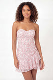 Vestido de Graduação Mini Curta de Lantejoulas Cor-de-Rosa Brilhante com Folhos