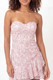 Vestido de Graduação Mini Curta de Lantejoulas Cor-de-Rosa Brilhante com Folhos