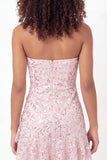Vestido de Graduação Mini Curta de Lantejoulas Cor-de-Rosa Brilhante com Folhos