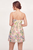 Vestido de Graduação Mini Amarelo Bordado Floral em Tule