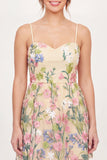 Vestido de Graduação Mini Amarelo Bordado Floral em Tule