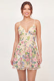 Vestido Mini de Regresso a Casa Amarelo Bordado em Tulle Floral A-Line