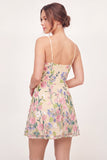 Vestido Mini de Regresso a Casa Amarelo Bordado em Tulle Floral A-Line