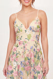 Vestido Mini de Regresso a Casa Amarelo Bordado em Tulle Floral A-Line