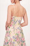Vestido Mini de Regresso a Casa Amarelo Bordado em Tulle Floral A-Line