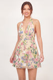 Vestido de Finalistas Amarelo Mini Vestido de Finalistas Amarelo Floral A-Line Bordado em A-Line em Tule