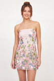 Vestido Mini de Finalistas Rosa, Bodycon Bodycon Sem Alças em Tule Bordado Cor-de-Rosa