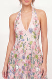 Mini vestido de graduação cor-de-rosa com decote halter e decote floral bordado em tule