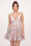 Vestido Mini de Regresso a Casa Rosa Bordado em Tule Floral Linha A