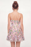 Vestido Mini de Regresso a Casa Rosa Bordado em Tule Floral Linha A