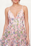 Vestido Mini de Regresso a Casa Rosa Bordado em Tule Floral Linha A