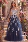 Vestido de Baile Longo de Finalistas A-Line A-Line Floral Tulle
