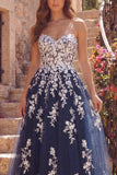 Vestido de Baile Longo de Finalistas A-Line A-Line Floral Tulle